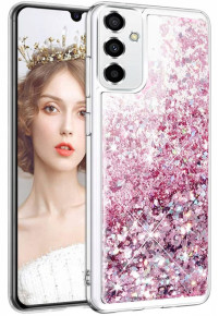 Луксозен силиконов гръб ТПУ FASHION с течност и розов брокат за Samsung Galaxy A14 5G SM-A146B прозрачен 